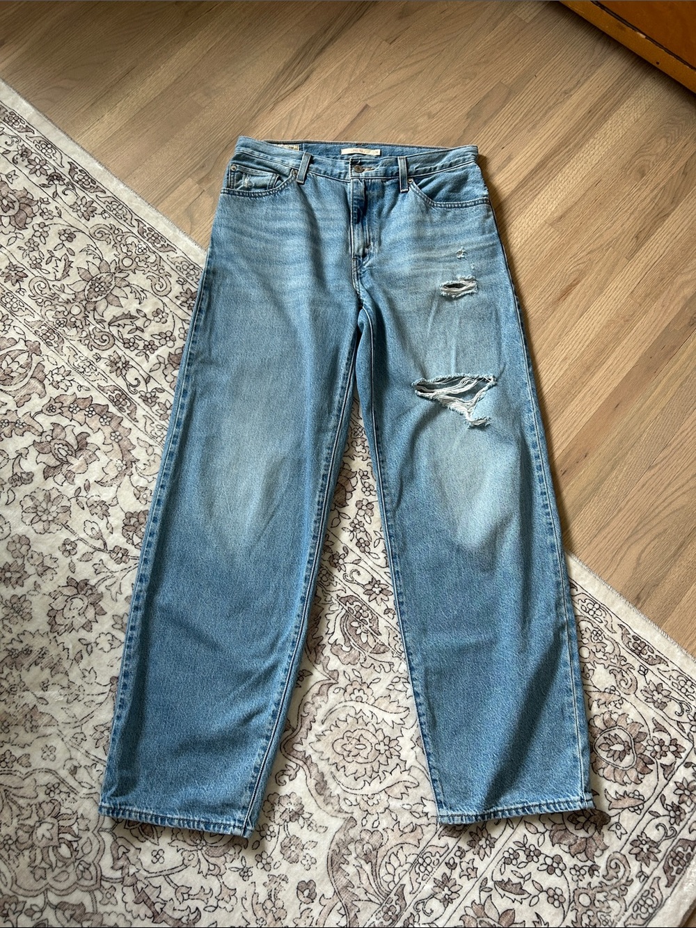 Levi's Light Blue Distressed Baggy Dad Jeans